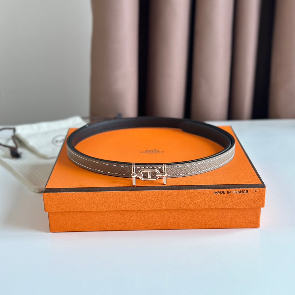 HERMES ANCRE BUCKLE & REVERSIBLE BLACK AND KHAKI BROWN LEATHER STRAP 13MM COPPER HARDWARE