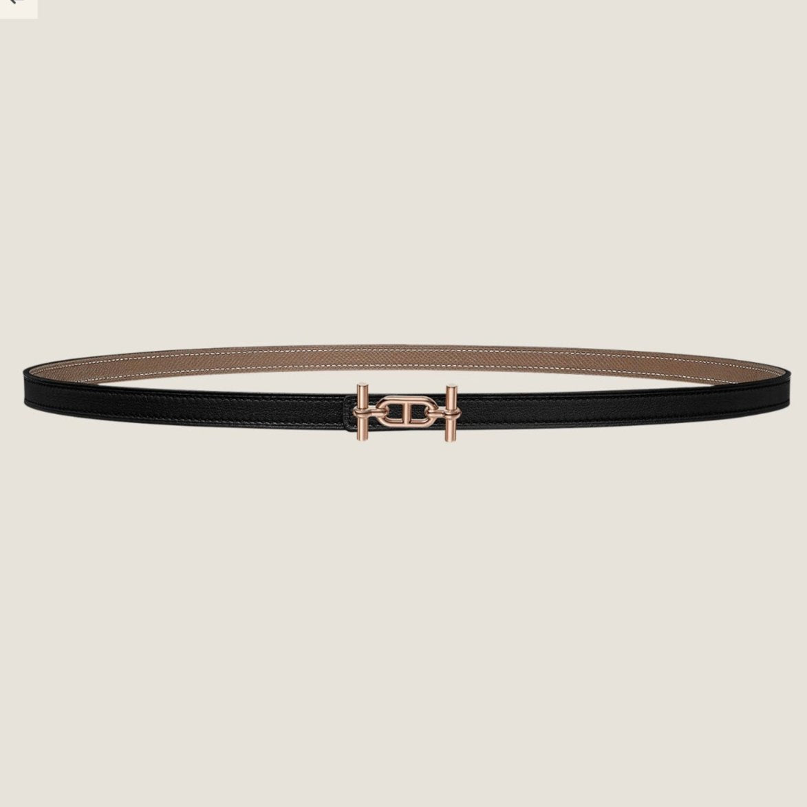 HERMES ANCRE BUCKLE & REVERSIBLE BLACK AND KHAKI BROWN LEATHER STRAP 13MM COPPER HARDWARE