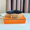HERMES TUBE H BELT BUCKLE & REVERSIBLE PASTEL ORANGE AND BLACK LEATHER STRAP 38MM SILVER HARDWARE