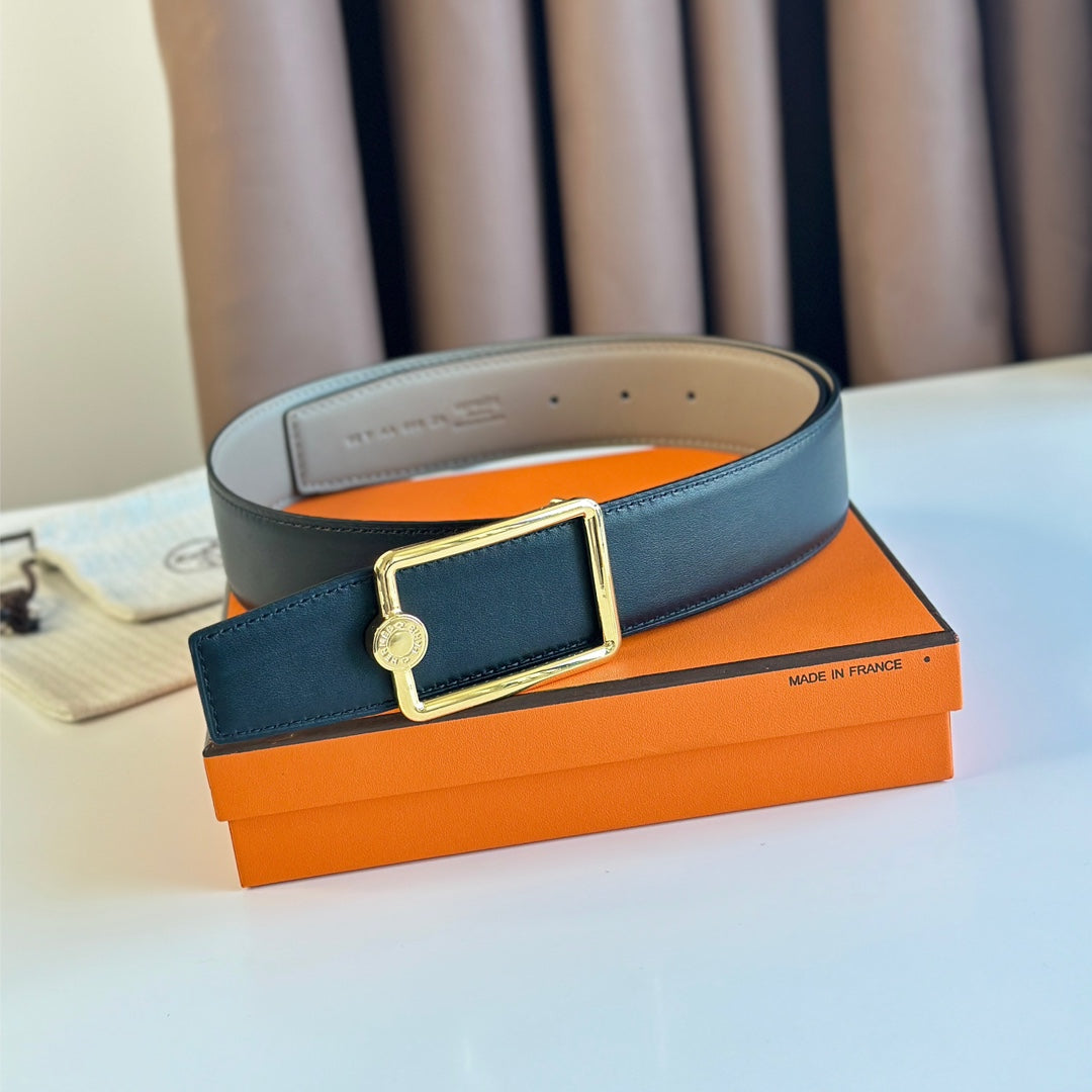 HERMES TUBE H BELT BUCKLE & REVERSIBLE KHAKI BROWN AND BLACK LEATHER STRAP 38MM GOLD HARDWARE