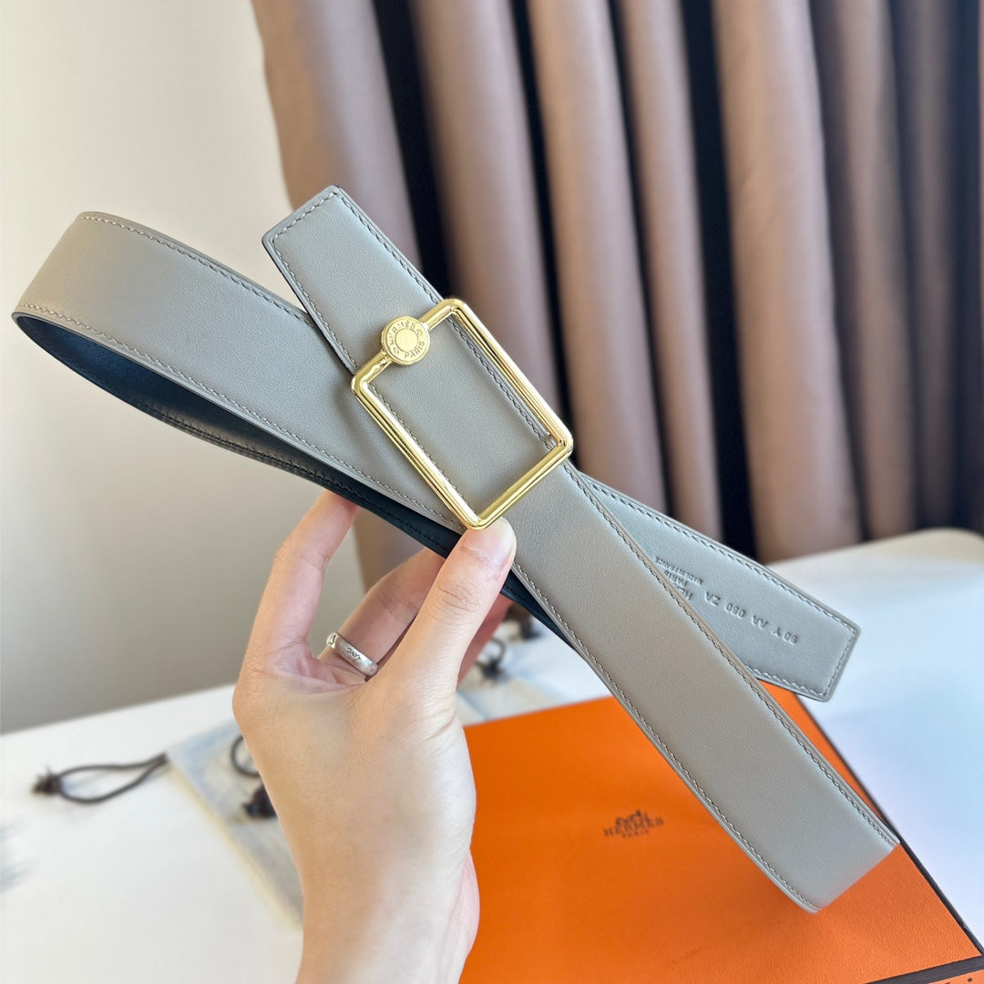 HERMES TUBE H BELT BUCKLE & REVERSIBLE KHAKI BROWN AND BLACK LEATHER STRAP 38MM GOLD HARDWARE