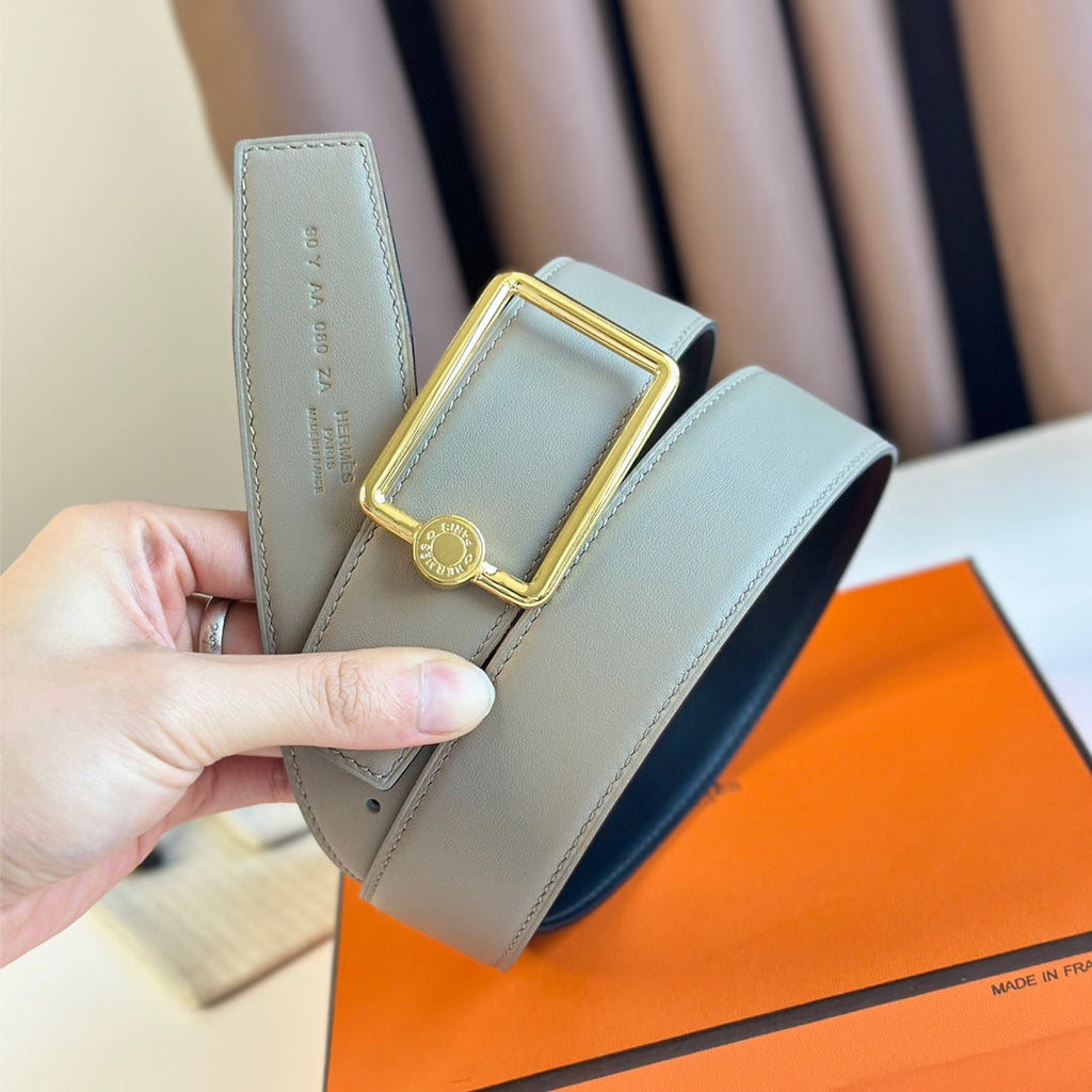 HERMES TUBE H BELT BUCKLE & REVERSIBLE KHAKI BROWN AND BLACK LEATHER STRAP 38MM GOLD HARDWARE