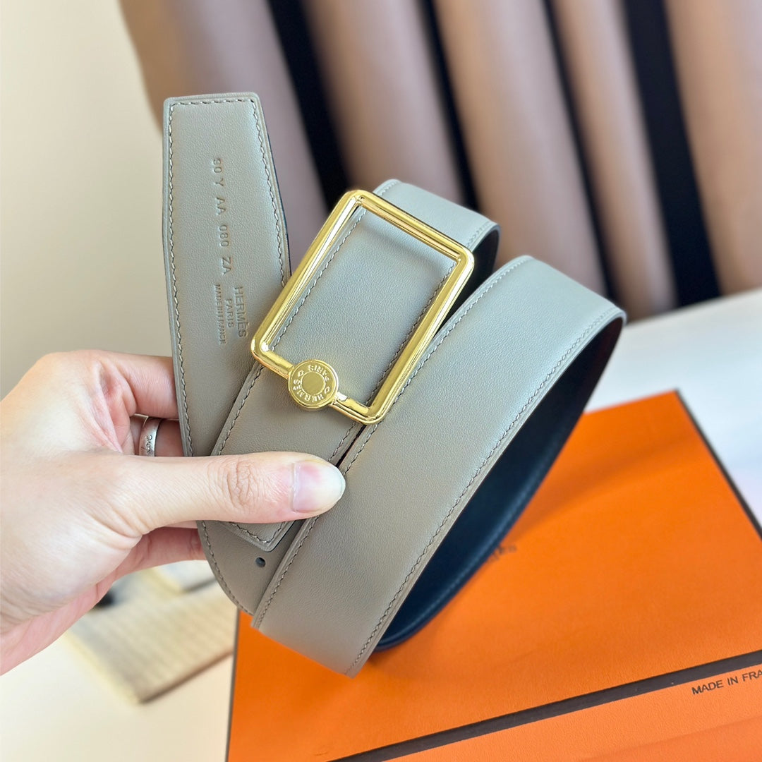 HERMES TUBE H BELT BUCKLE & REVERSIBLE KHAKI BROWN AND BLACK LEATHER STRAP 38MM GOLD HARDWARE