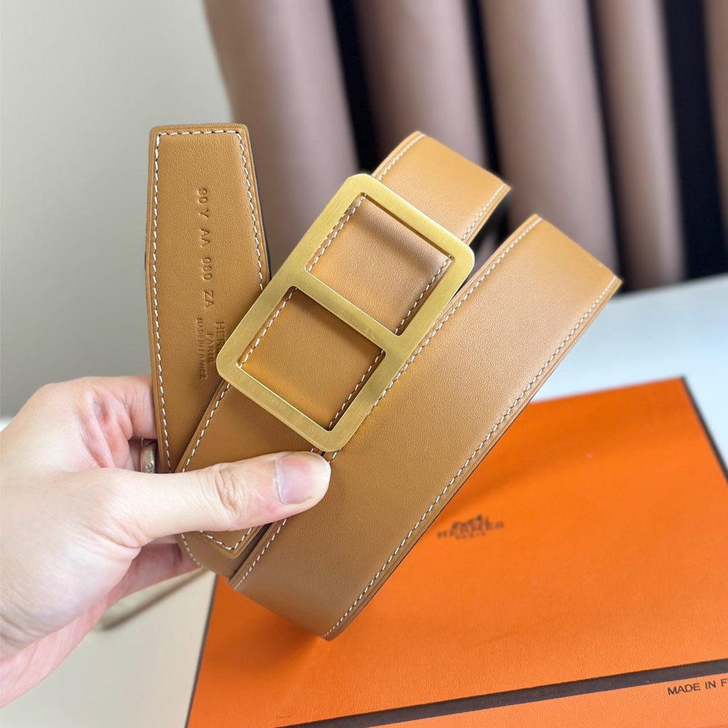 HERMES BELT BUCKLE & REVERSIBLE ORANGE PASTEL AND BLACK LEATHER STRAP 38MM GOLD HARDWARE