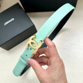 CHANEL 30MM BELT IN GREEN MINT AND BLACK CALFSKIN WITH GOLD HARDWARE