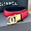 CHANEL 30MM BELT IN CHERRY RED AND BLACK CALFSKIN WITH GOLD HARDWARE