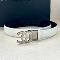 CHANEL 30MM BELT IN WHITE AND BLACK CALFSKIN WITH SILVER HARDWARE