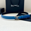 CHANEL 30MM BELT IN BLUE AND BLACK CALFSKIN WITH SILVER HARDWARE