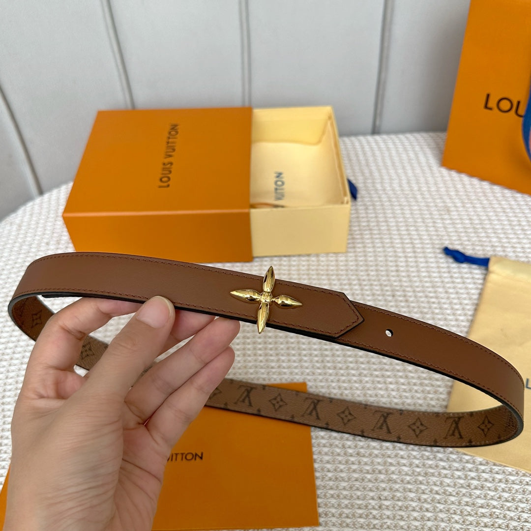 LOUIS VUITTON LV FLOWERGRAM 25 MM REVERSIBLE BELT IN BROWN MONOGRAM CALFSKIN GOLD HARDWARE