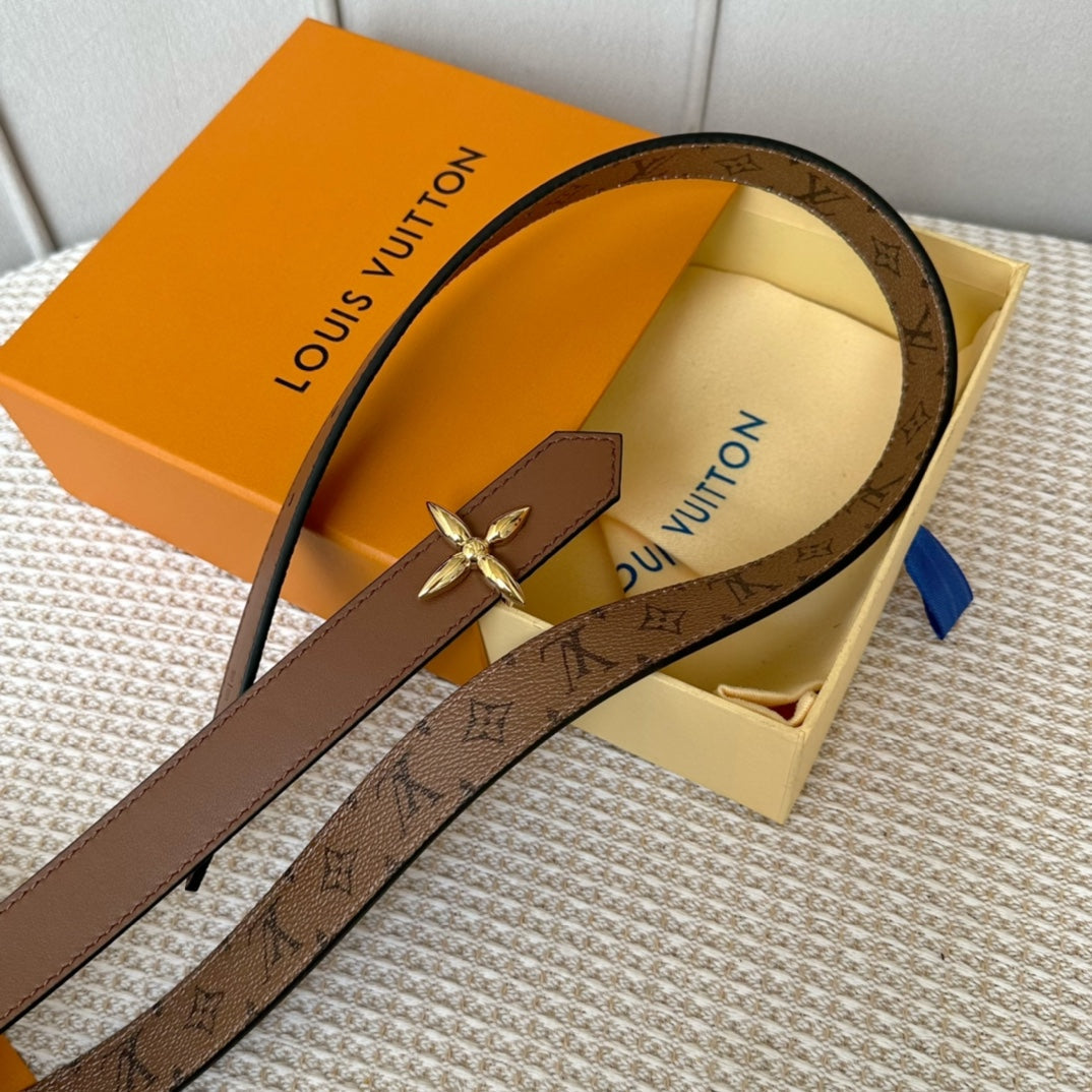 LOUIS VUITTON LV FLOWERGRAM 25 MM REVERSIBLE BELT IN BROWN MONOGRAM CALFSKIN GOLD HARDWARE