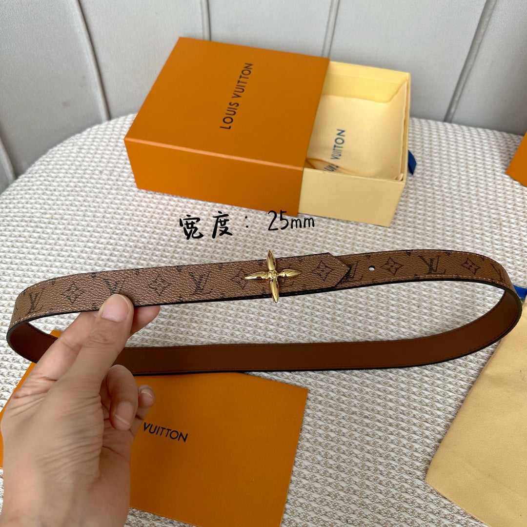 LOUIS VUITTON LV FLOWERGRAM 25 MM REVERSIBLE BELT IN BROWN MONOGRAM CALFSKIN GOLD HARDWARE