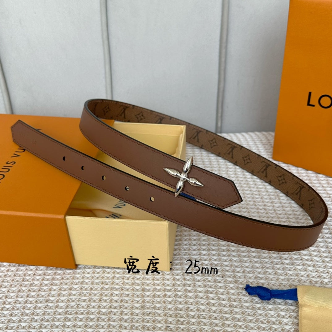 LOUIS VUITTON LV FLOWERGRAM 25 MM REVERSIBLE BELT IN BROWN MONOGRAM CALFSKIN SILVER HARDWARE