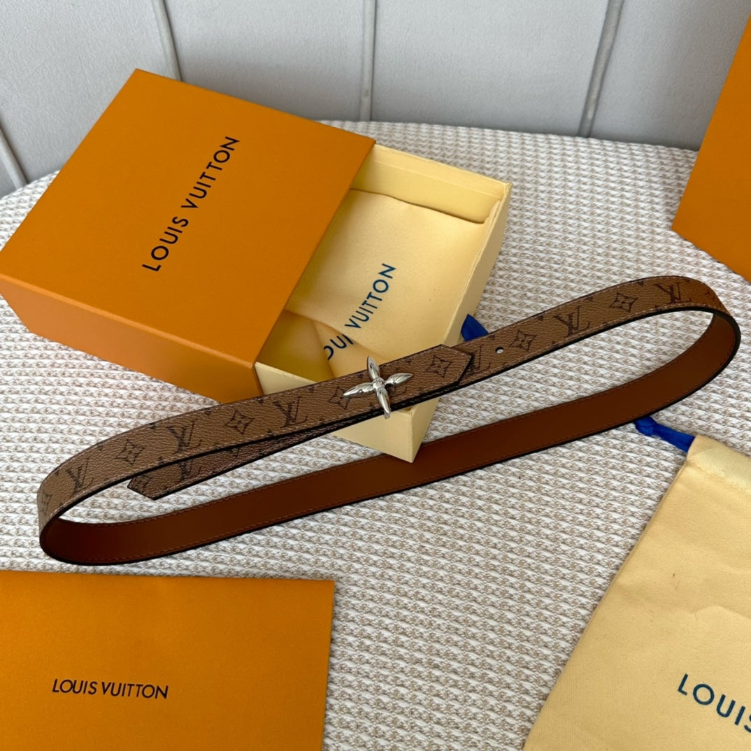 LOUIS VUITTON LV FLOWERGRAM 25 MM REVERSIBLE BELT IN BROWN MONOGRAM CALFSKIN SILVER HARDWARE