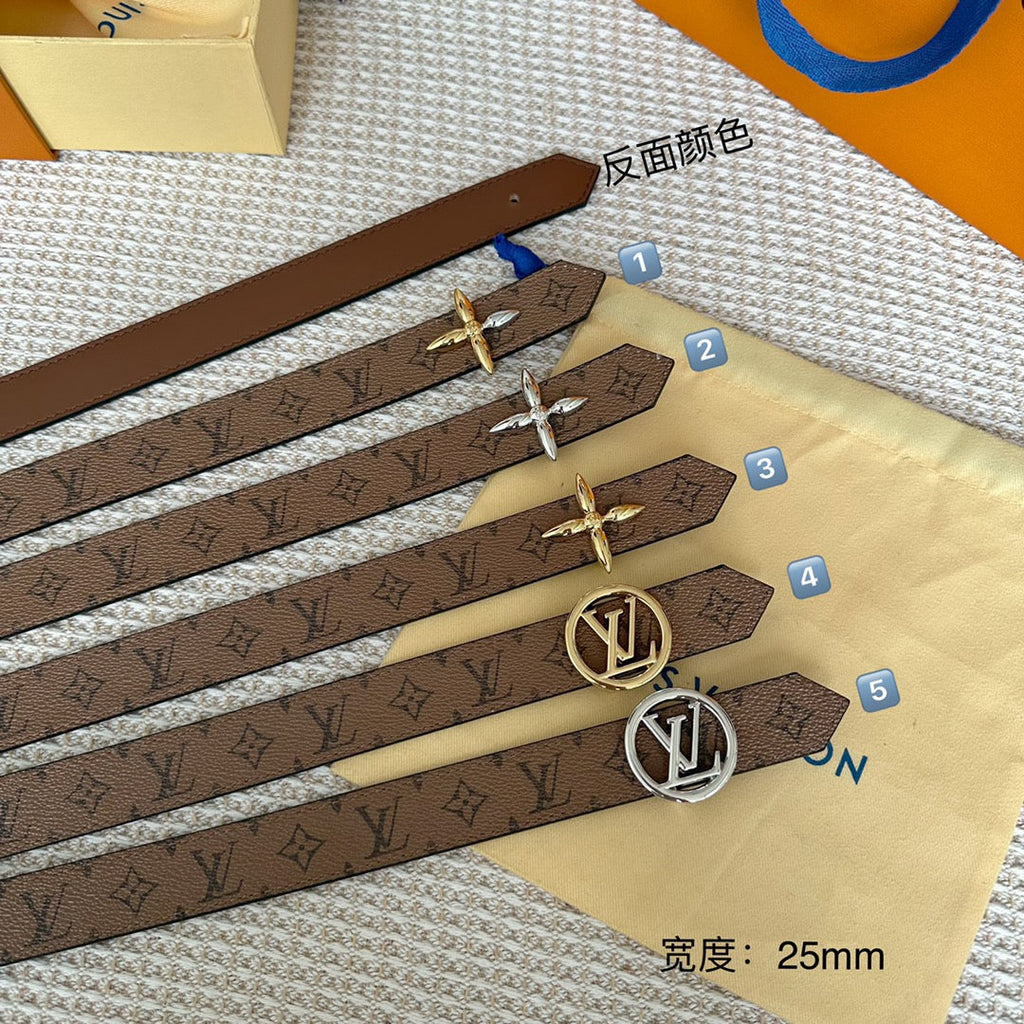 LOUIS VUITTON LV FLOWERGRAM 25 MM REVERSIBLE BELT IN BROWN MONOGRAM CALFSKIN GOLD MIX SILVER HARDWARE