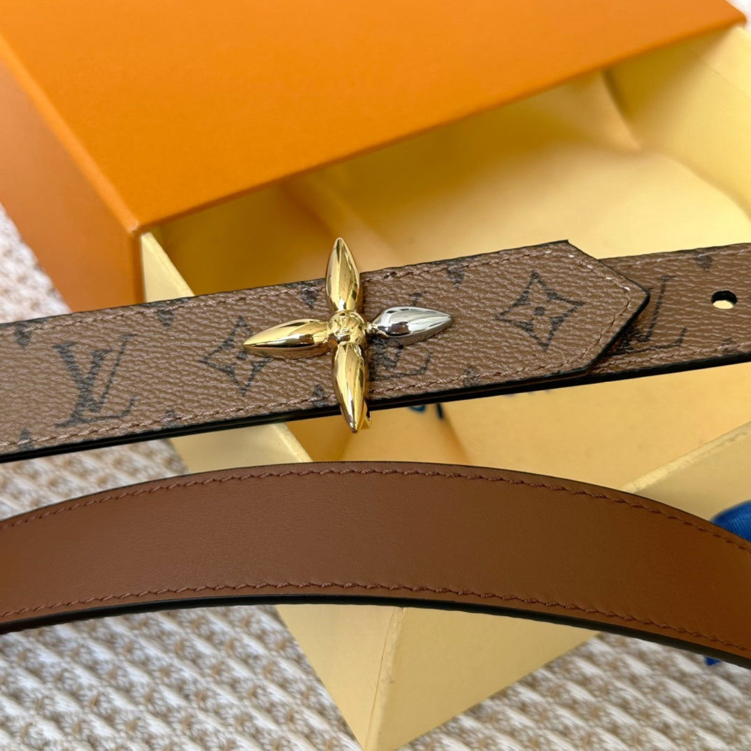 LOUIS VUITTON LV FLOWERGRAM 25 MM REVERSIBLE BELT IN BROWN MONOGRAM CALFSKIN GOLD MIX SILVER HARDWARE