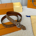 LOUIS VUITTON LV CIRCLE 25MM REVERSIBLE BELT MEDIUM BROWN MONOGRAM CALFSKIN SILVER HARDWARE