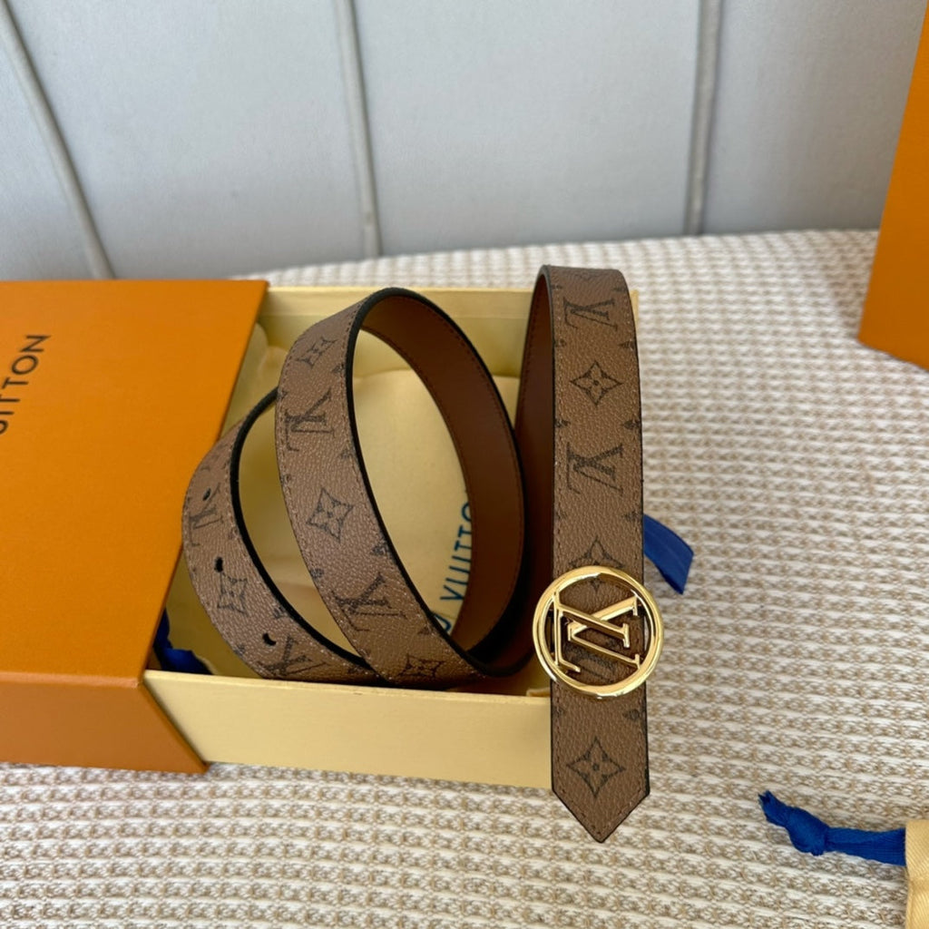 LOUIS VUITTON LV CIRCLE 25MM REVERSIBLE BELT MEDIUM BROWN MONOGRAM CALFSKIN GOLD HARDWARE
