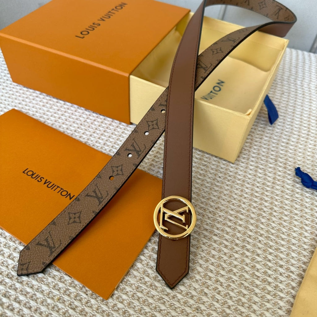 LOUIS VUITTON LV CIRCLE 25MM REVERSIBLE BELT MEDIUM BROWN MONOGRAM CALFSKIN GOLD HARDWARE