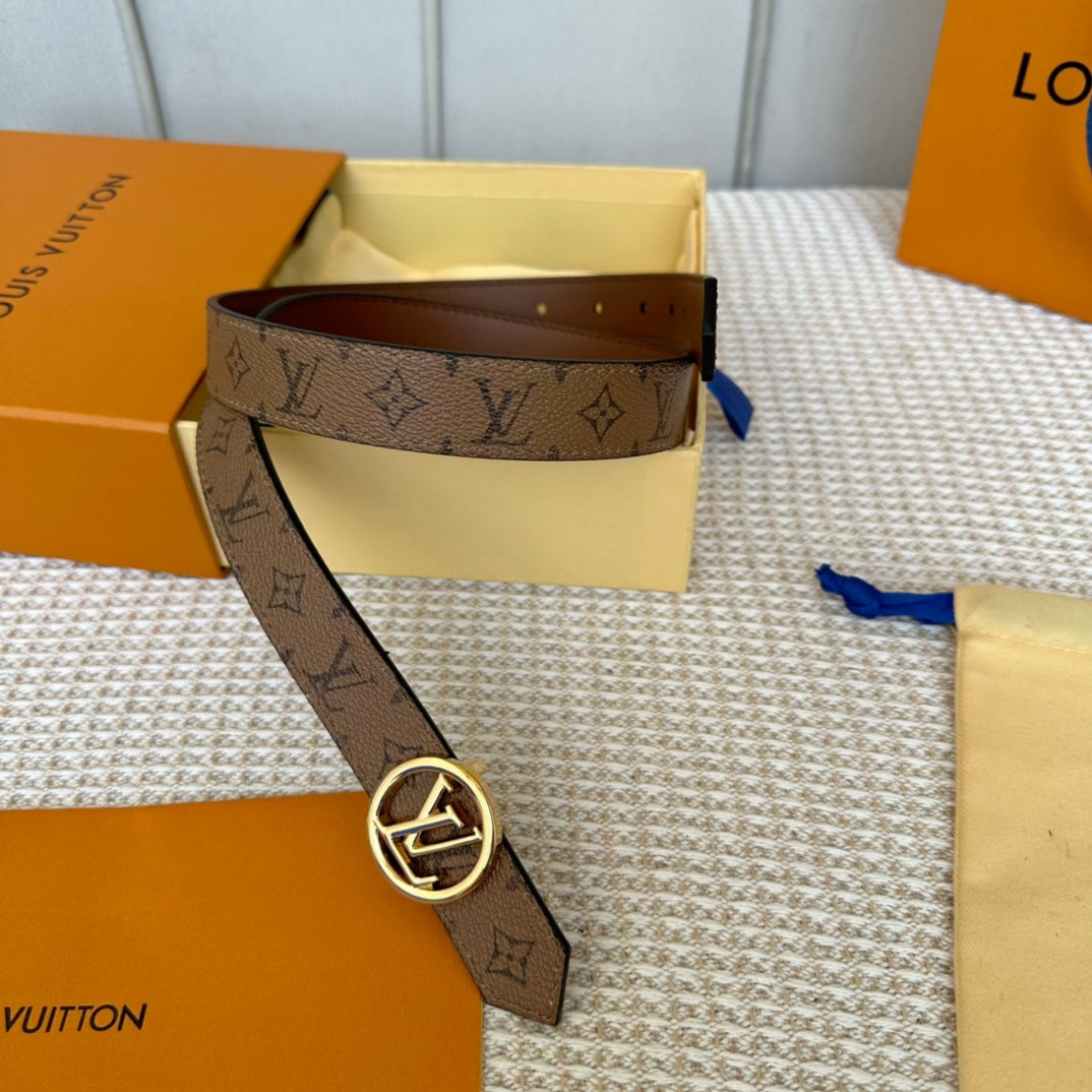 LOUIS VUITTON LV CIRCLE 25MM REVERSIBLE BELT MEDIUM BROWN MONOGRAM CALFSKIN GOLD HARDWARE