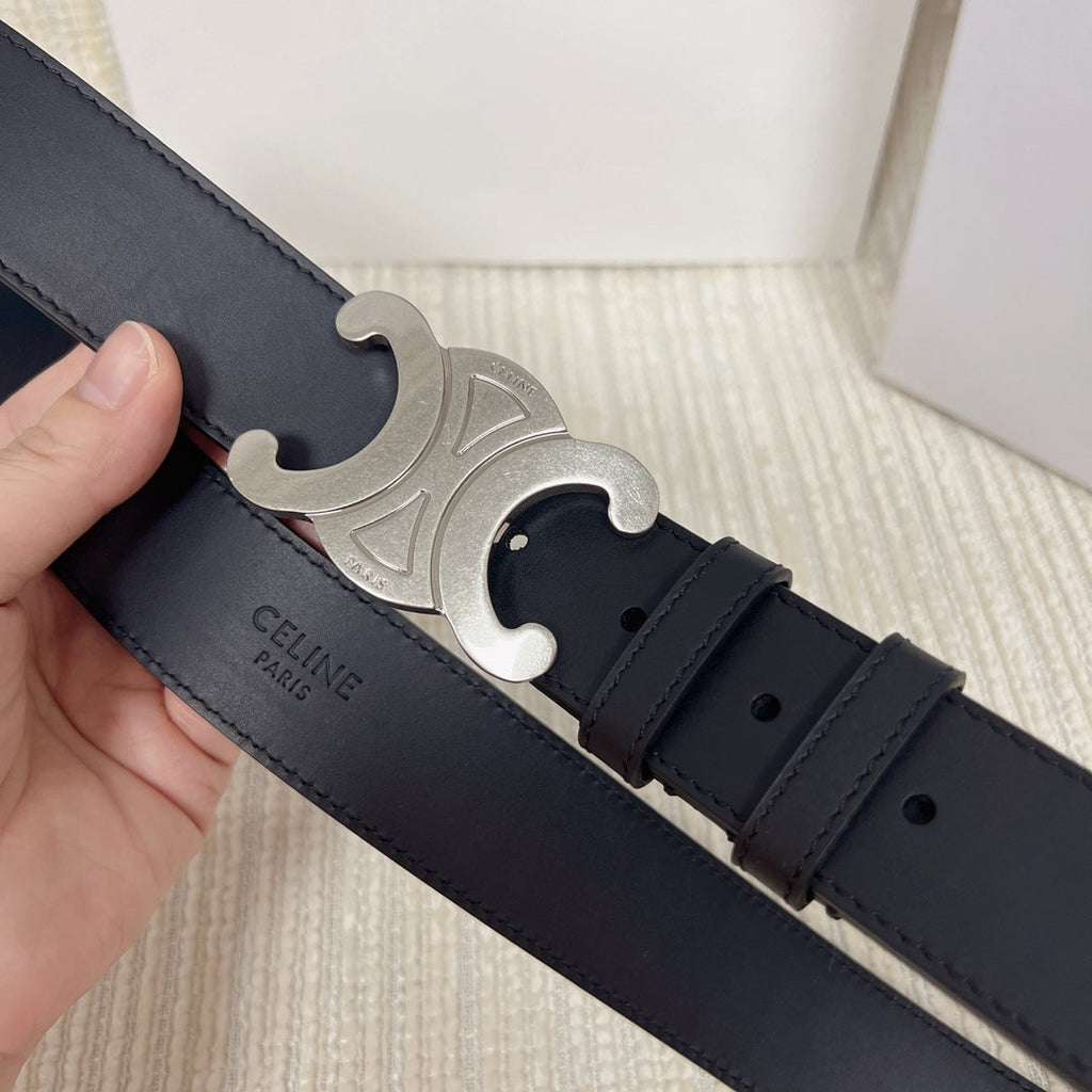 CELINE Triomphe Belt 35mm Black Calfskin Shw