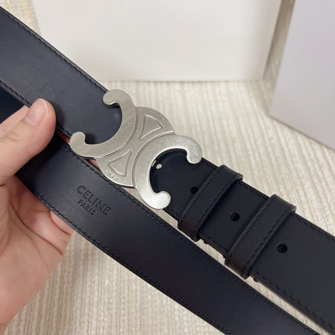 CELINE Triomphe Belt 35mm Black Calfskin Shw