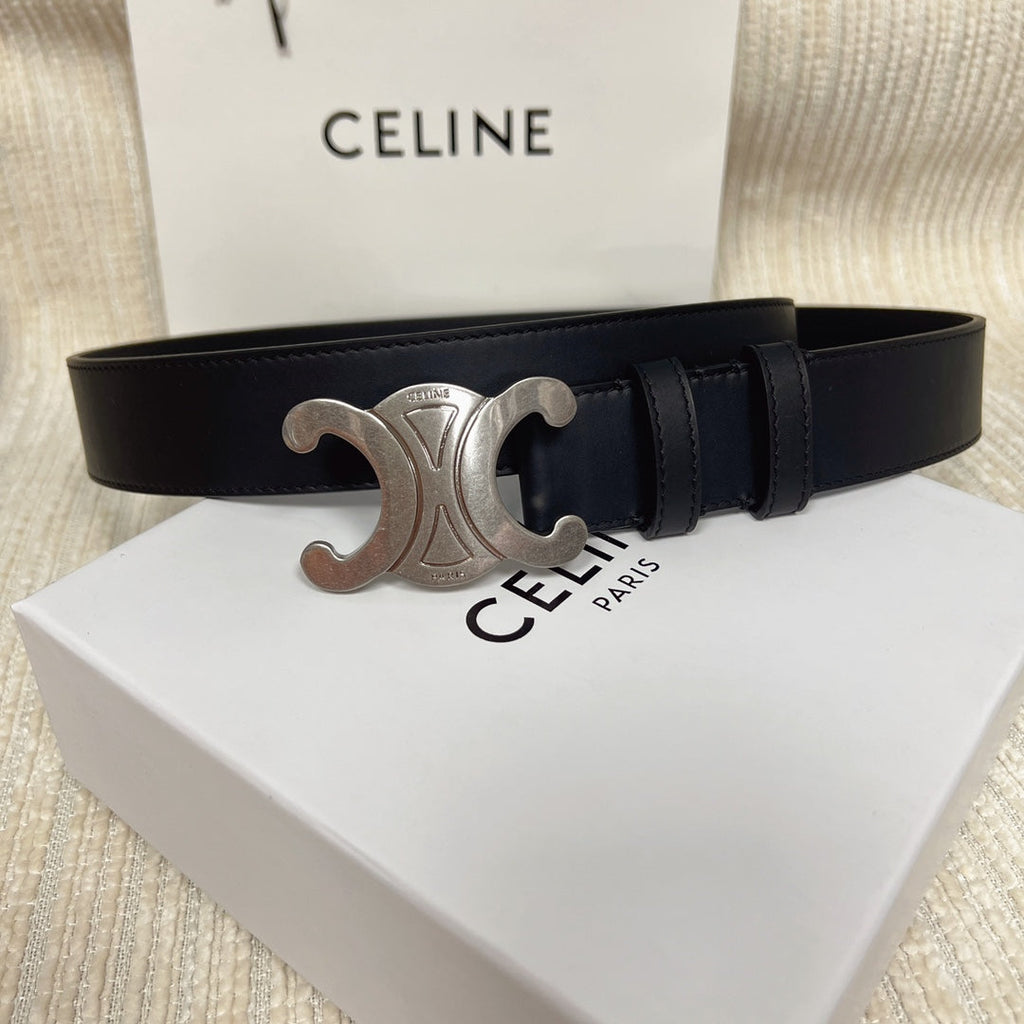 CELINE Triomphe Belt 35mm Black Calfskin Shw