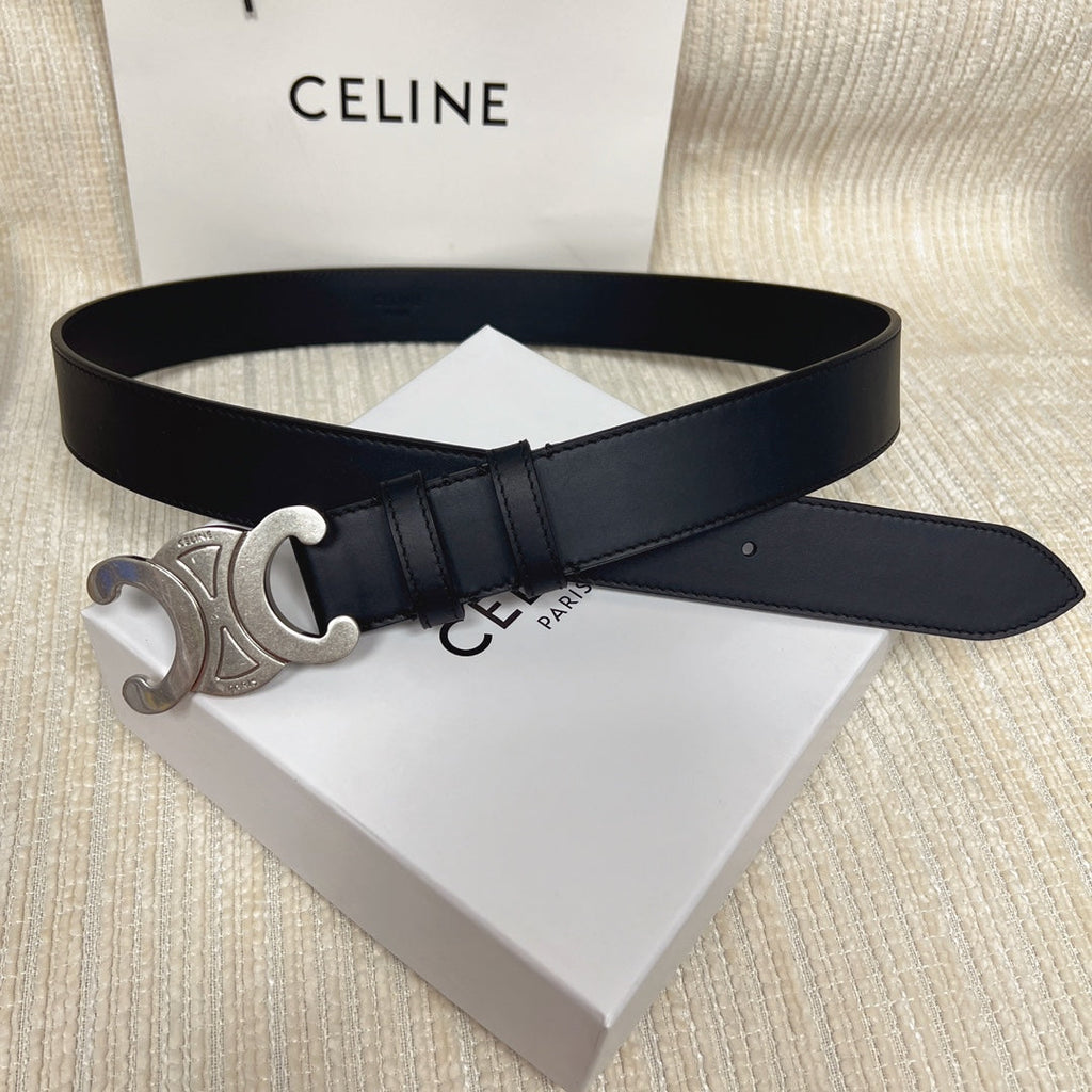 CELINE Triomphe Belt 35mm Black Calfskin Shw