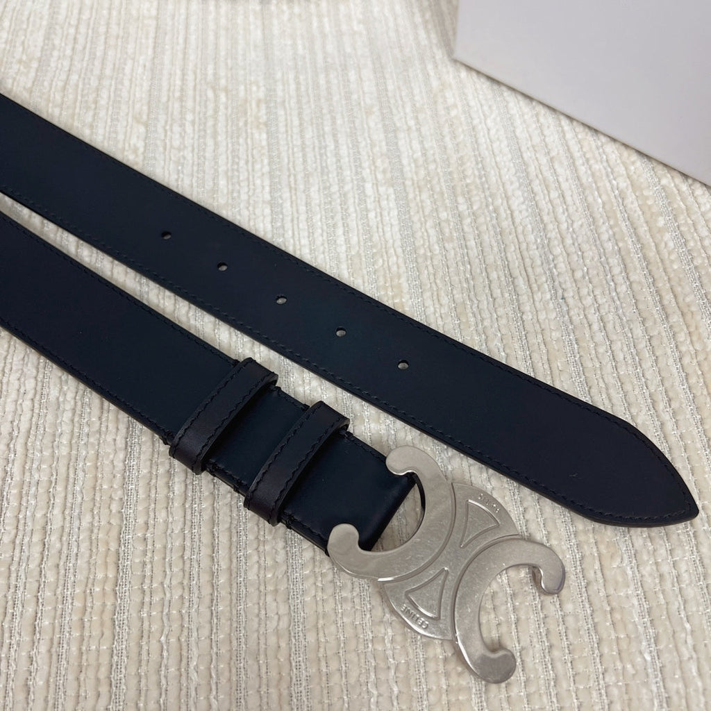 CELINE Triomphe Belt 35mm Black Calfskin Shw