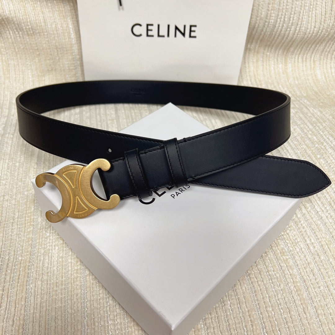 CELINE Triomphe Belt 35mm Black Calfskin Ghw