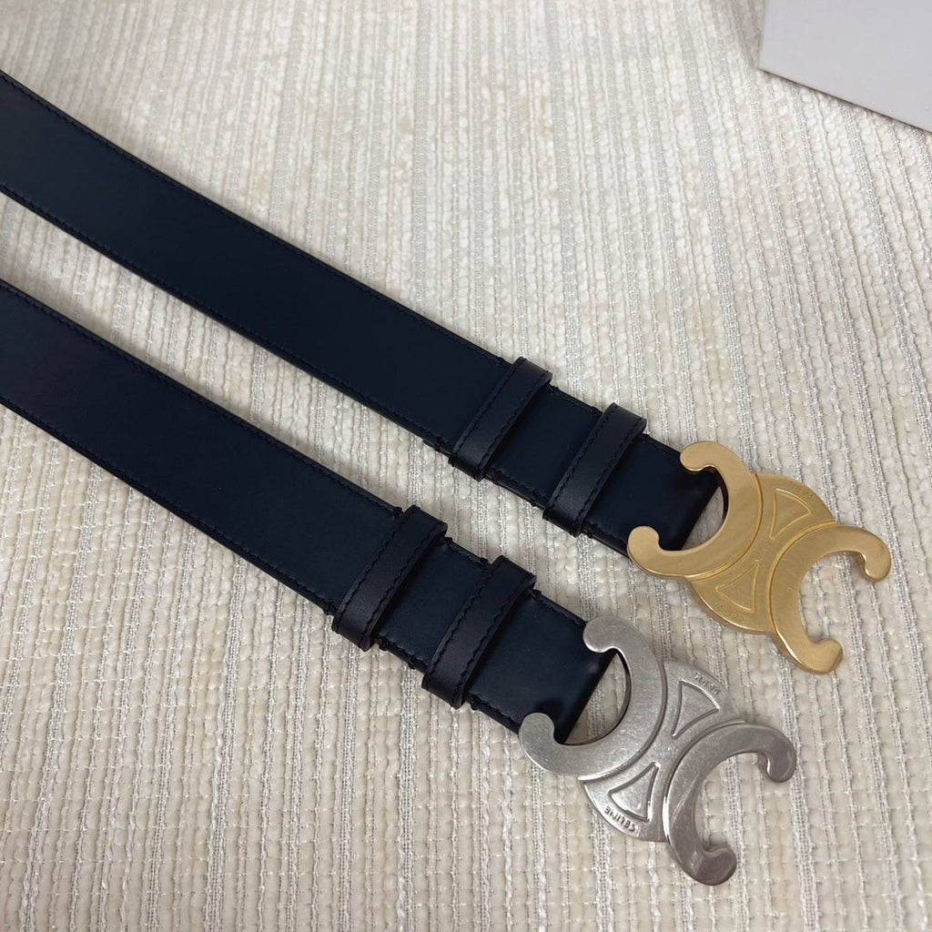 CELINE Triomphe Belt 35mm Black Calfskin Ghw