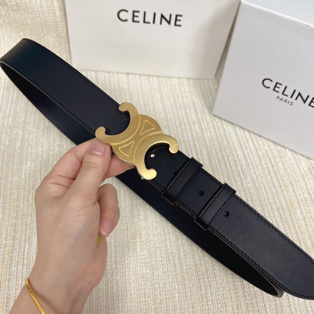 CELINE Triomphe Belt 35mm Black Calfskin Ghw