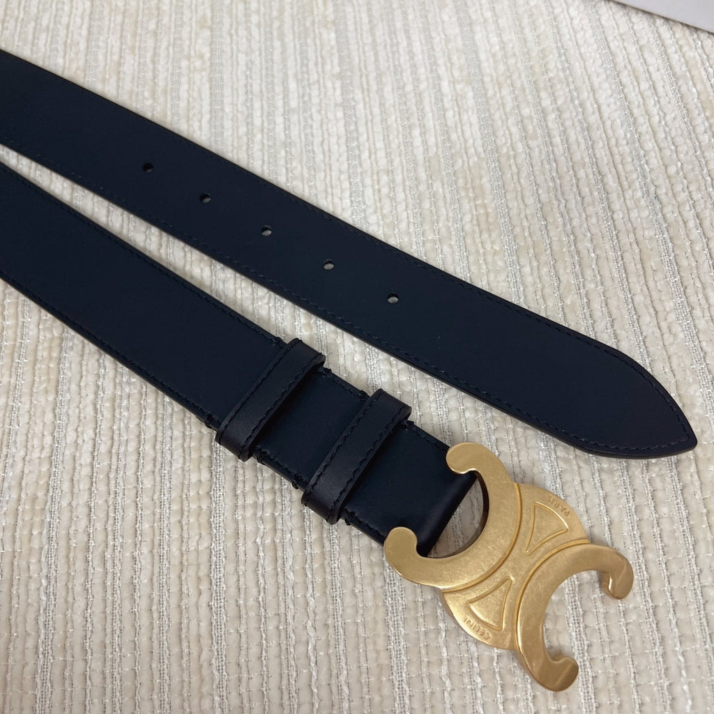 CELINE Triomphe Belt 35mm Black Calfskin Ghw