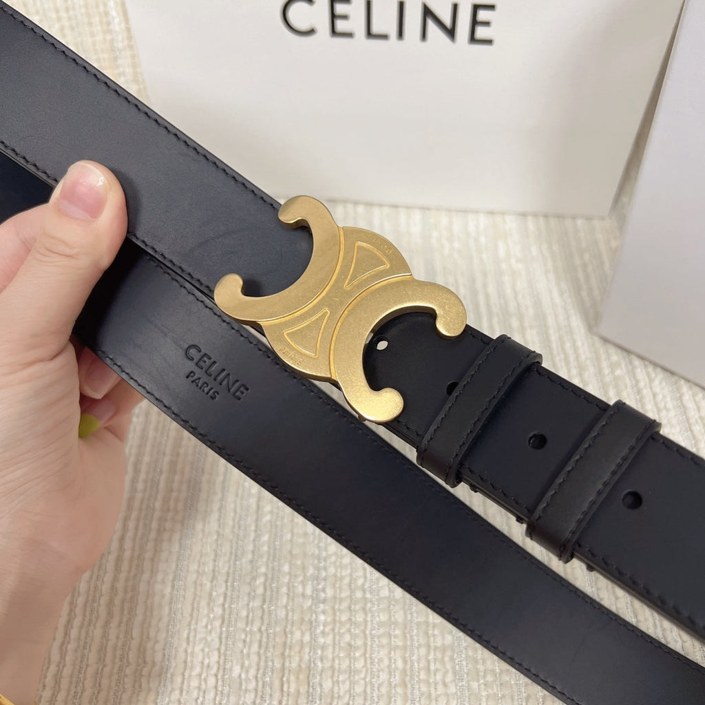 CELINE Triomphe Belt 35mm Black Calfskin Ghw