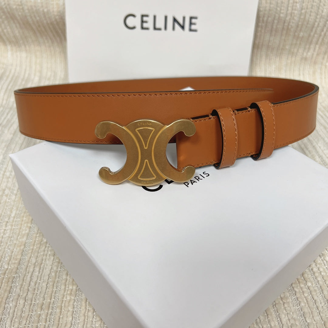 CELINE Triomphe Belt 35mm Tan Calfskin Ghw