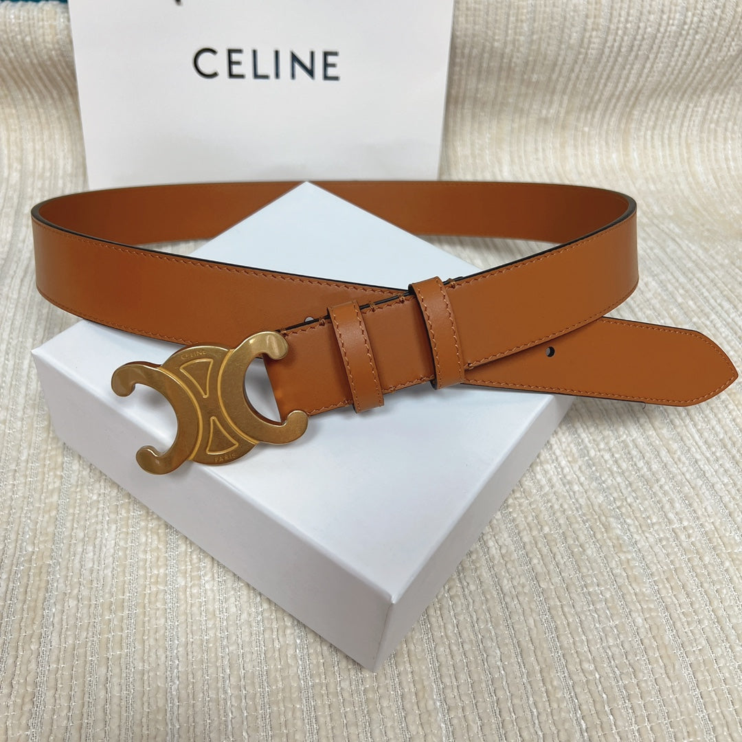 CELINE Triomphe Belt 35mm Tan Calfskin Ghw