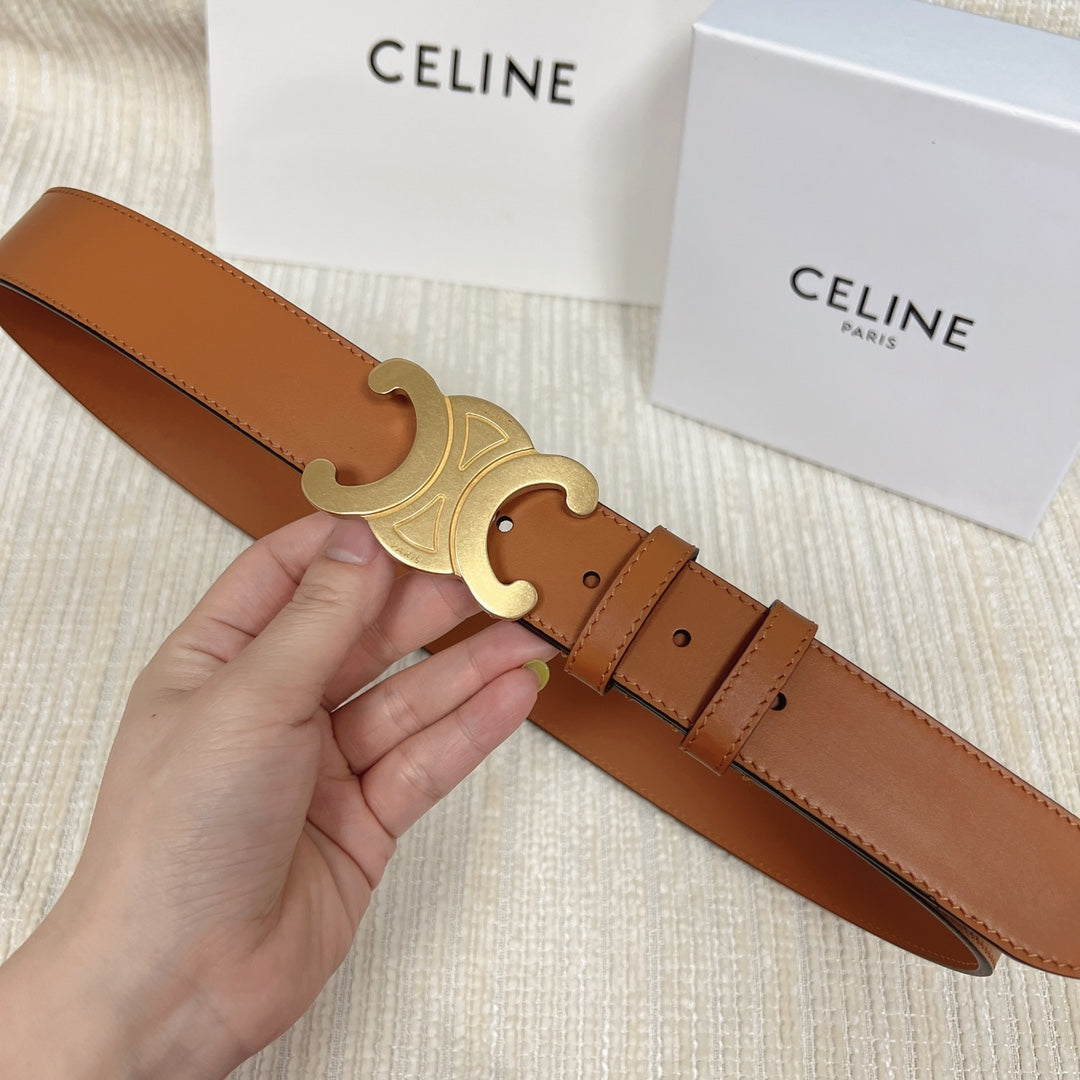 CELINE Triomphe Belt 35mm Tan Calfskin Ghw