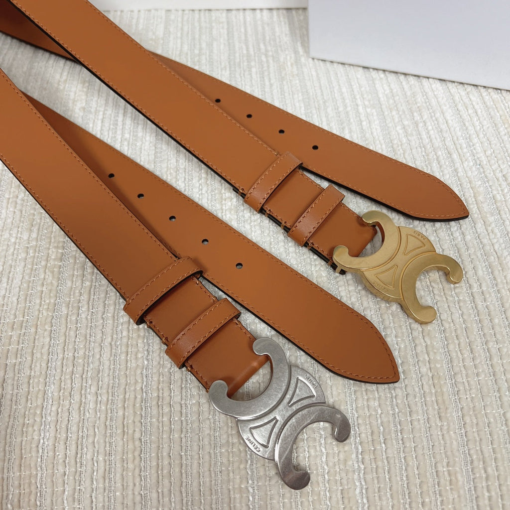 CELINE Triomphe Belt 35mm Tan Calfskin Ghw