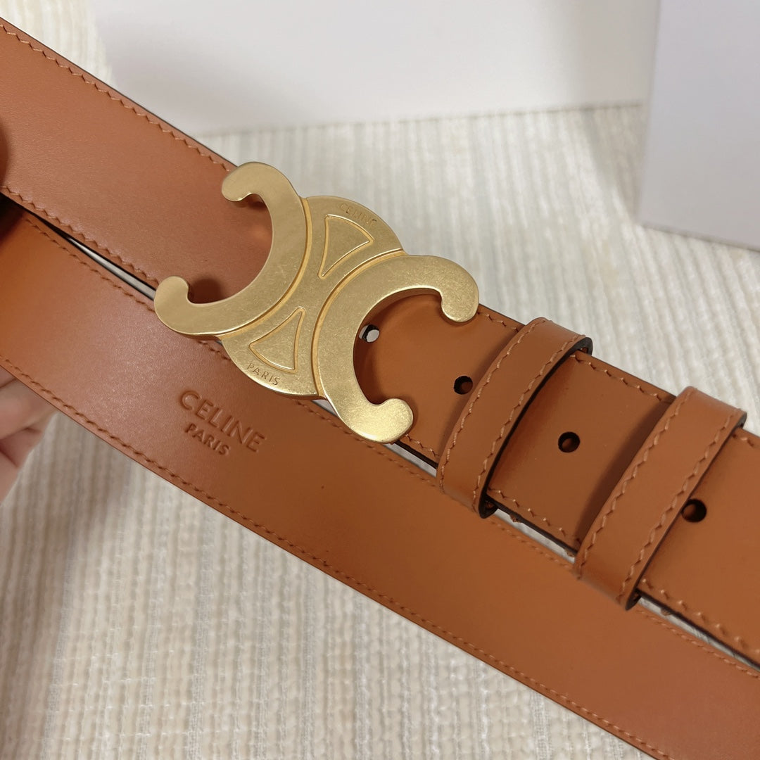 CELINE Triomphe Belt 35mm Tan Calfskin Ghw