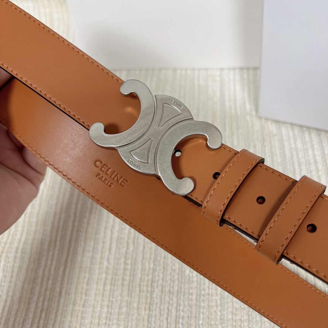 CELINE Triomphe Belt 35mm Tan Calfskin Shw