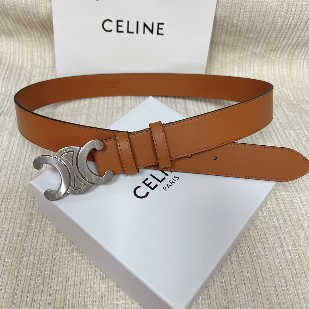 CELINE Triomphe Belt 35mm Tan Calfskin Shw