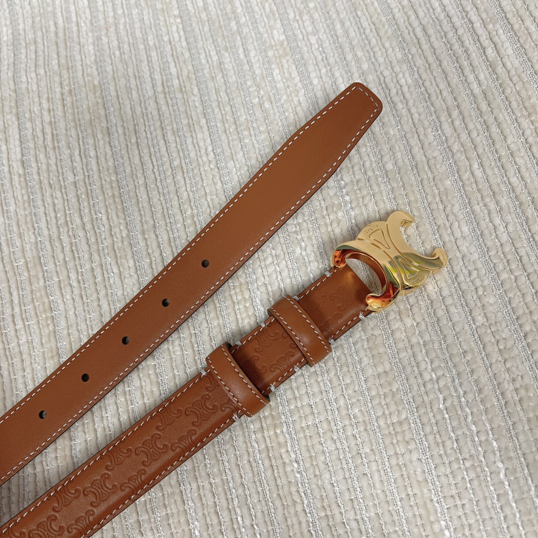CELINE Medium Triomphe Belt 25mm Tan Calfskin with Triomphe Embossed Ghw