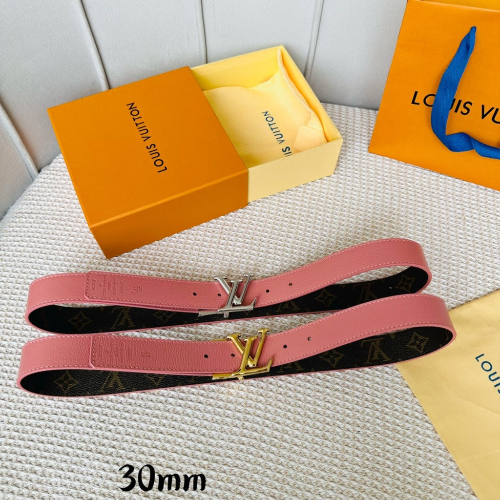 LOUIS VUITTON LV Initiales 30mm Reversible Belt Silver Rotating Buckle Pink Brown Leather