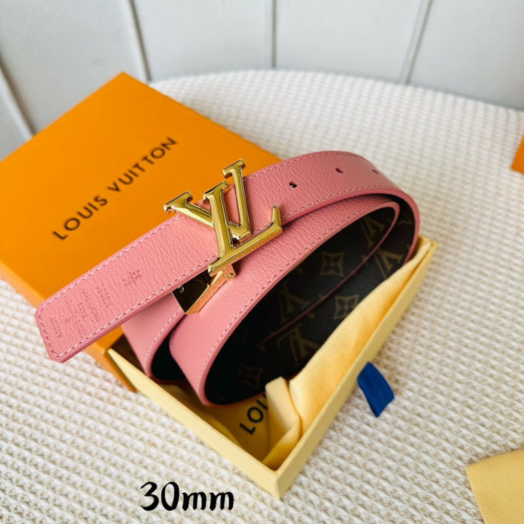 LOUIS VUITTON LV Initiales 30mm Reversible Belt Gold Rotating Buckle Pink Brown Leather