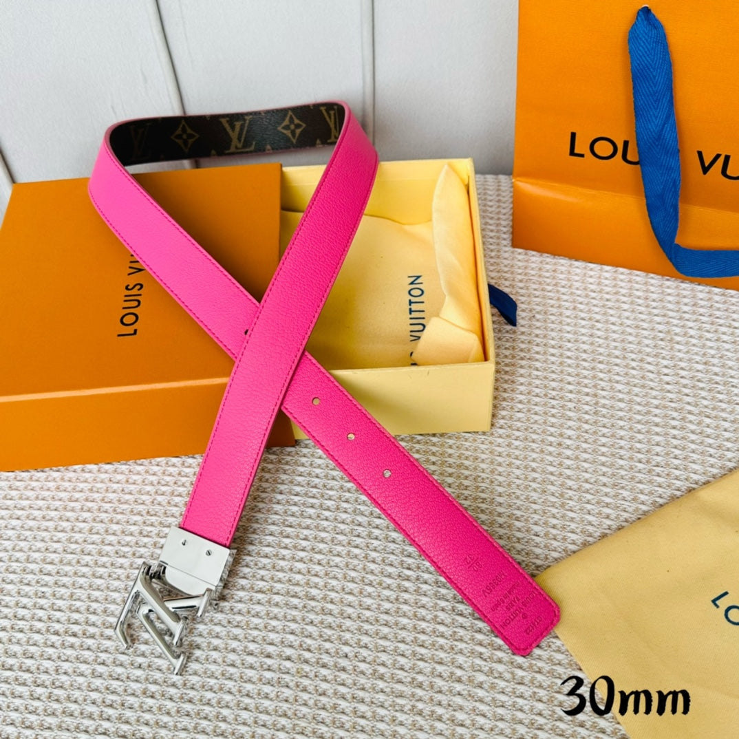 LOUIS VUITTON LV Initiales 30mm Reversible Belt Silver Rotating Buckle Hot Pink Brown Leather
