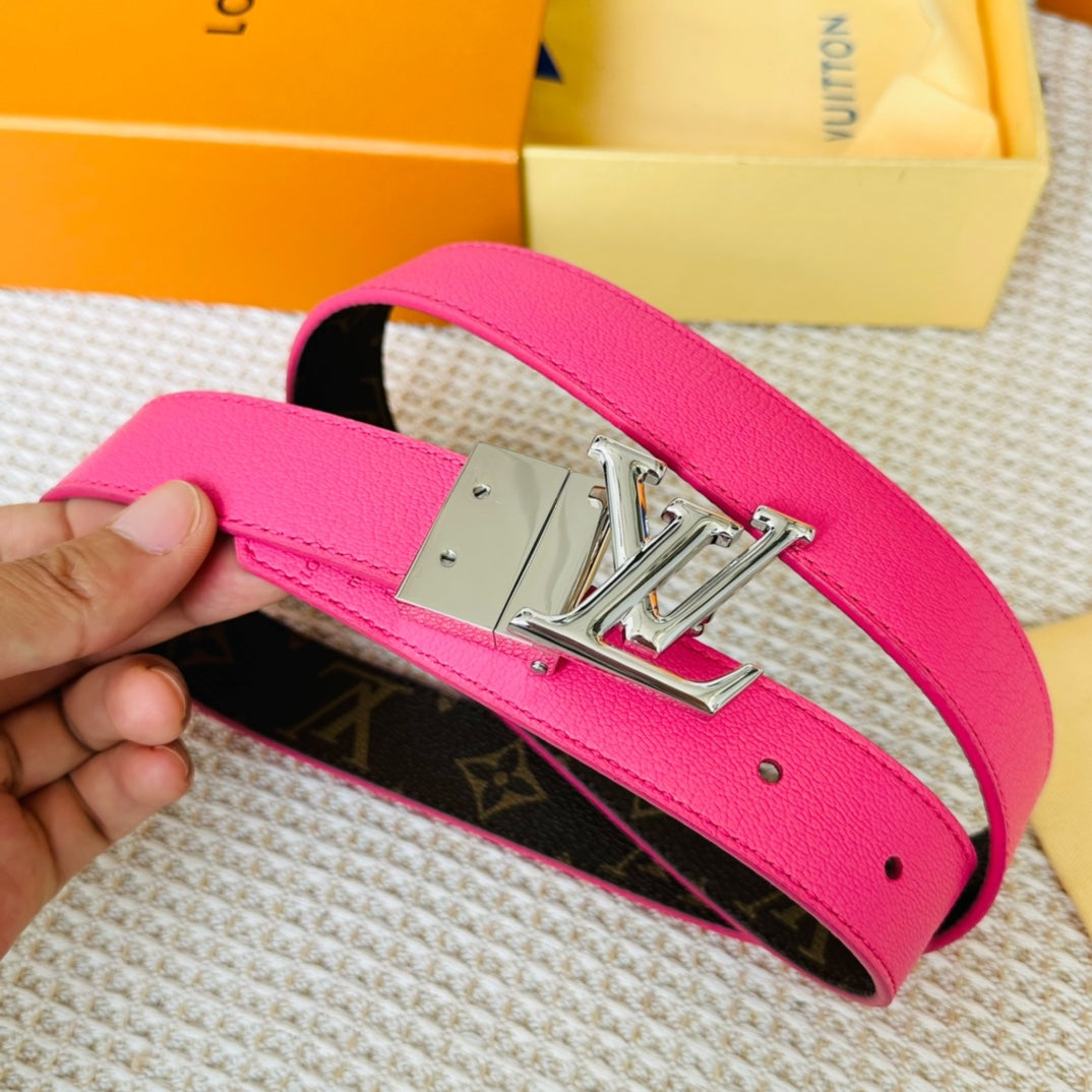 LOUIS VUITTON LV Initiales 30mm Reversible Belt Silver Rotating Buckle Hot Pink Brown Leather