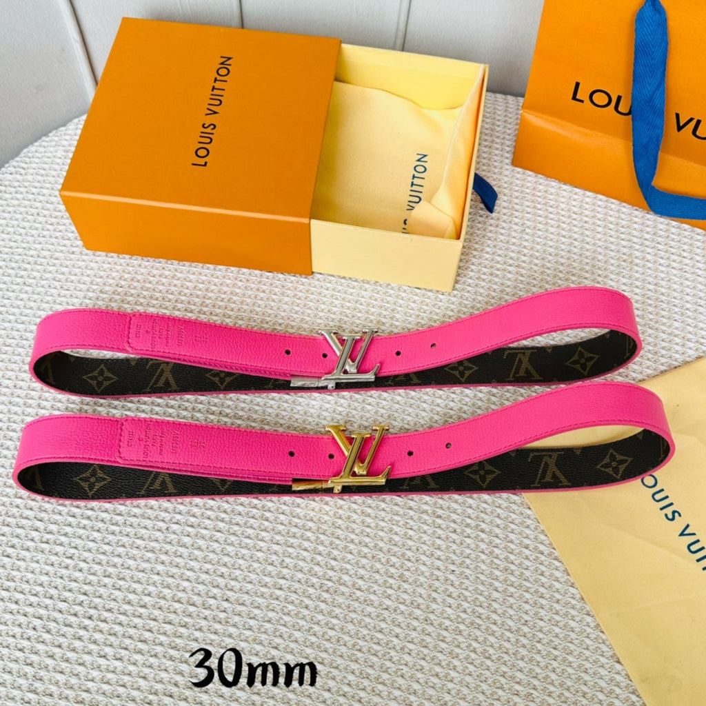 LOUIS VUITTON LV Initiales 30mm Reversible Belt Silver Rotating Buckle Hot Pink Brown Leather
