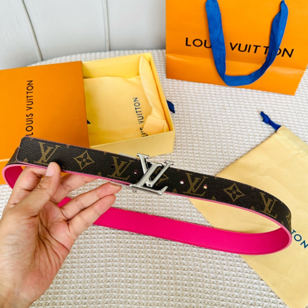 LOUIS VUITTON LV Initiales 30mm Reversible Belt Silver Rotating Buckle Hot Pink Brown Leather