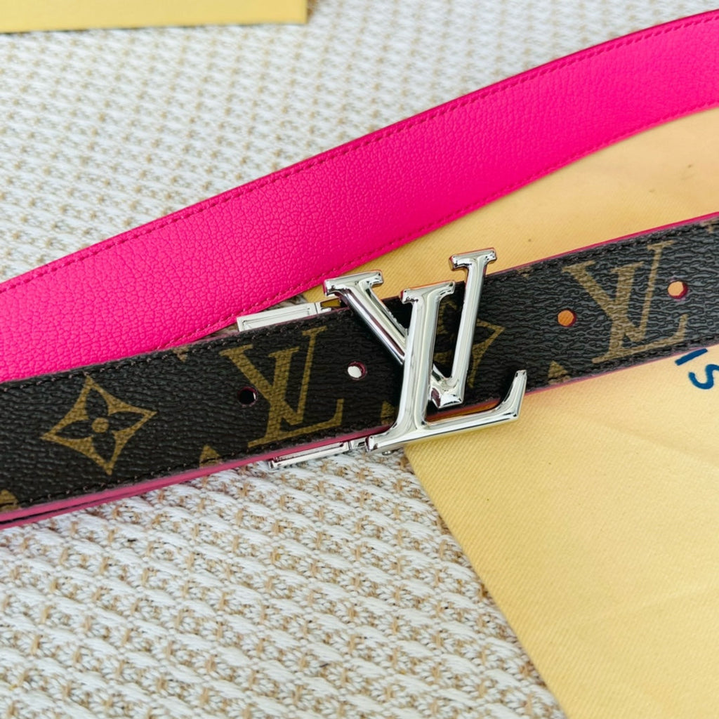 LOUIS VUITTON LV Initiales 30mm Reversible Belt Silver Rotating Buckle Hot Pink Brown Leather