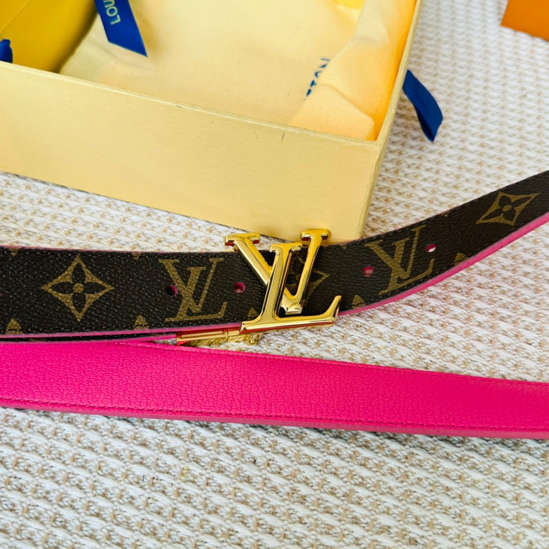LOUIS VUITTON LV Initiales 30mm Reversible Belt Gold Rotating Buckle Hot Pink Brown Leather