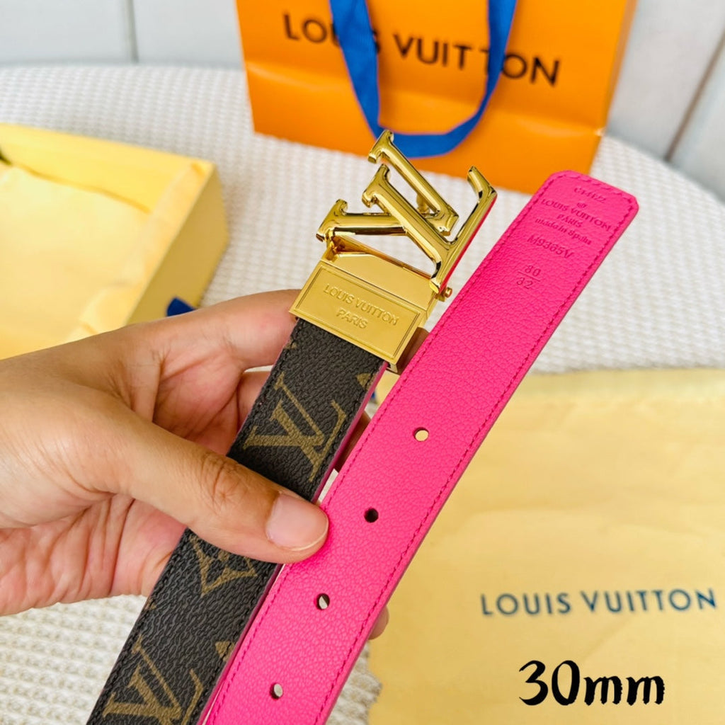 LOUIS VUITTON LV Initiales 30mm Reversible Belt Gold Rotating Buckle Hot Pink Brown Leather
